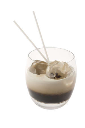 White Russian mixed drink on white bakground