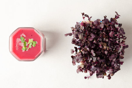 Microgreens smoothie as a snack for healthy eating. Close up, top view. High quality photoの写真素材