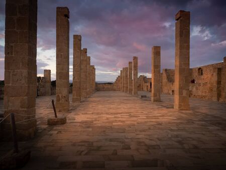 Shot of the ruins of the Tonnara of Vendicari, during a beautiful sunset. Vendicari is the nature protected park near Noto, in the southern Sicily, Italyの写真素材