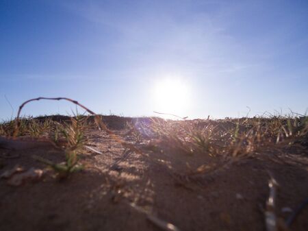 Aerial view at sunset of the beach of the Isola delle Correnti, near Portopalo, the southern corner in Sicily, Italyの写真素材