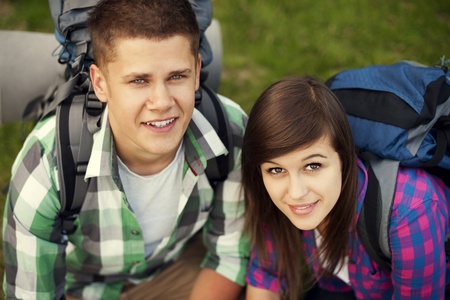 Young couple in forestの写真素材