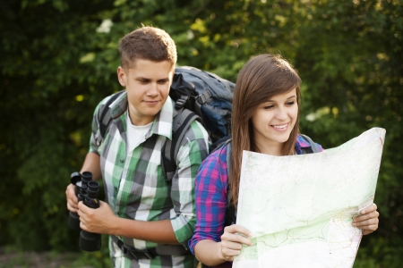 Young couple in forestの写真素材