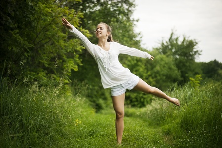 Practising yogaの写真素材