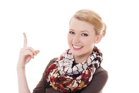 Gorgeous woman pointing at somethingの写真素材