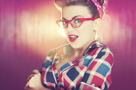 Sexy pin up girl with glassesの写真素材