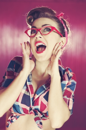 Pin-up girl excited shoutsの写真素材