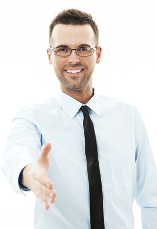 Businessman giving hand for handshakeの写真素材