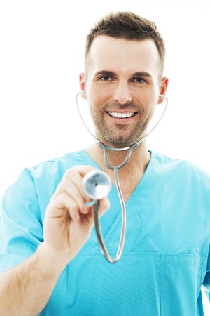 Doctor using a stethoscopeの写真素材