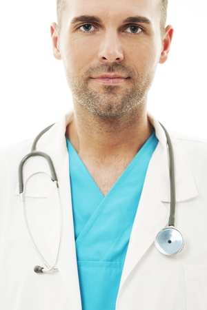 Close-up of a handsome and confident doctorの写真素材