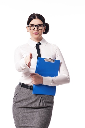 Businesswoman giving hand for handshakeの写真素材