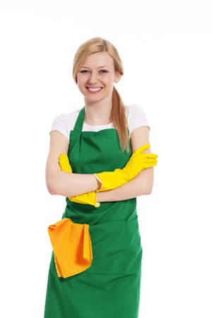 Cheerful woman ready for cleaningの写真素材