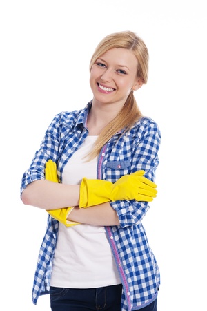 Portrait of smiling beautiful female cleaner の写真素材