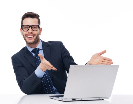 Look at the computer, itの写真素材