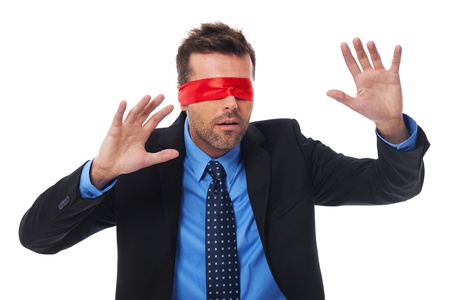 Mam with scarf on eyes の写真素材