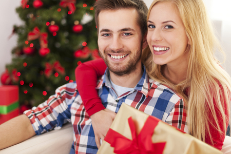 Portrait of lovely couple in christmas time 
の写真素材