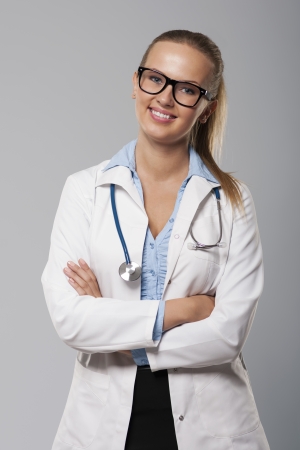 Portrait of beautiful blonde female doctor の写真素材