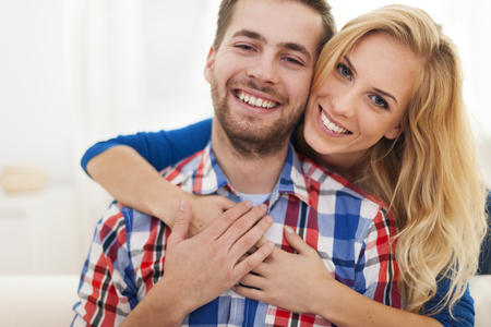 Portrait of happy embraced coupleの写真素材