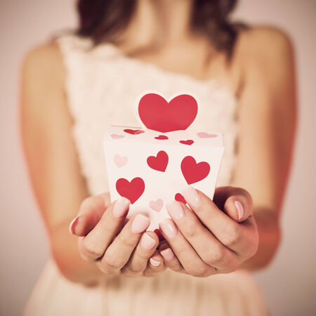Close up of small gift with heart shape の写真素材