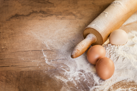 Close up of ingredients for baking with copy spaceの写真素材