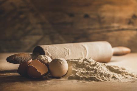 Home baking with eggs and flourの写真素材