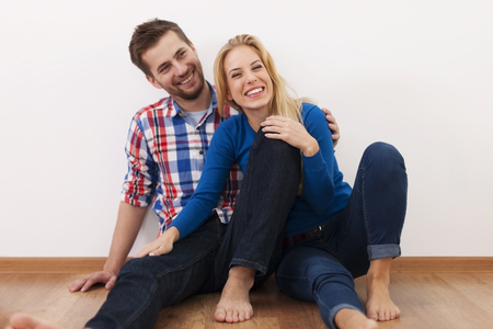Young couple have fun together at home の写真素材