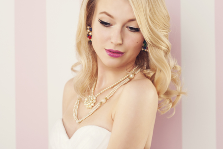 Portrait of gorgeous blonde brideの写真素材