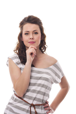 Portrait of focus and pensive woman の写真素材
