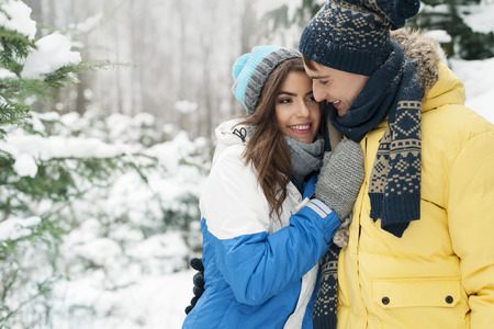 Passionate couple during winter season の写真素材