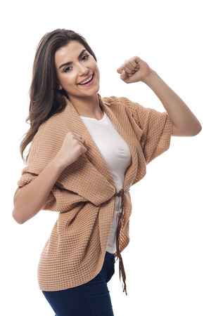 Happy woman with satisfaction hand sign の写真素材