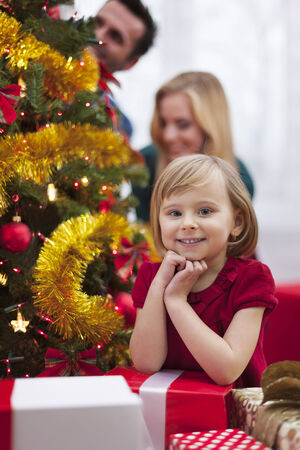 Portrait of cute little girl during the Christmasの写真素材