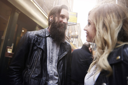 Street style of loving coupleの写真素材