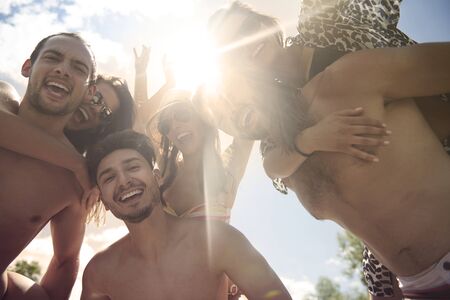 Group of young people on the beachの写真素材