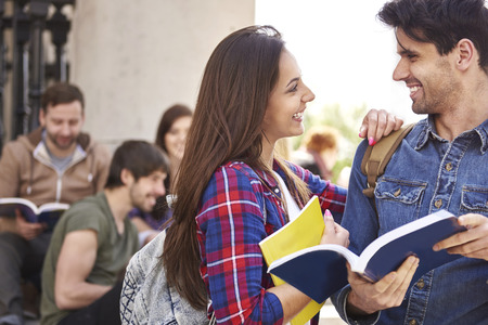 Friends preparing for the examの写真素材