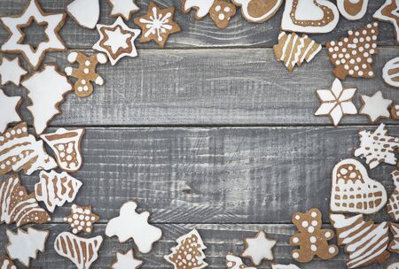 Frame on the wood from the gingerbreadsの写真素材