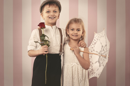 Cute couple in retro styleの写真素材