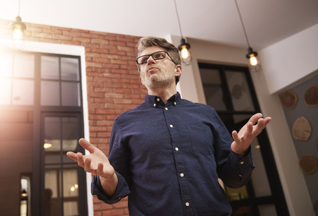 Mature man during the business speechの写真素材