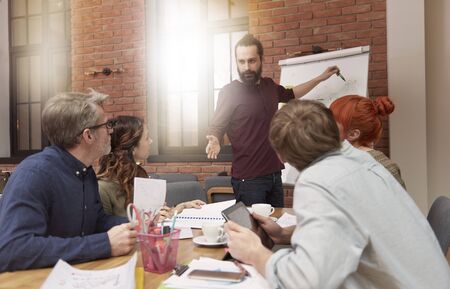 Meeting with coworkers in the boardroom