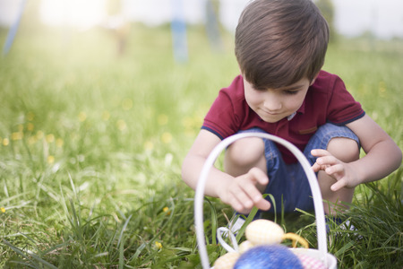 Looking for Easter eggs by little boy