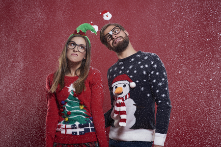 Dissatisfaction from snow in Christmasの写真素材