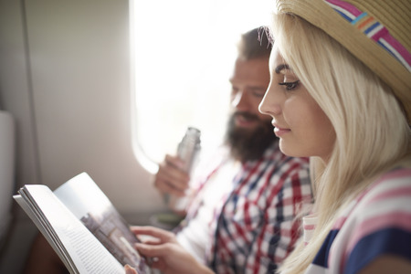 Browsing some information in the guideの写真素材