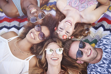 High angle view on good friendsの写真素材