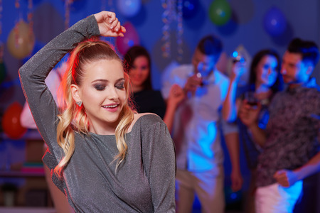 Close up of blond joyful womanの写真素材