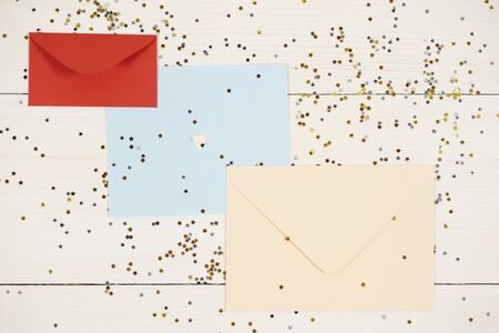 Three different size of colorful envelopes 