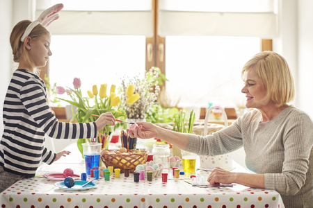 Side view of Easter preparationsの写真素材