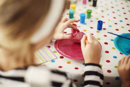 Rear view of Easter eggs paintingの写真素材