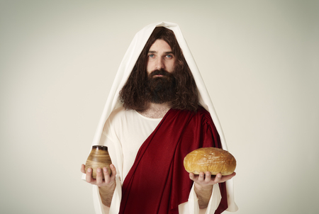 Jesus with bread and wineの写真素材