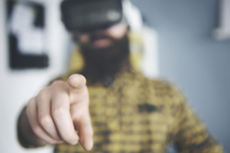 Man using the headset at home officeの写真素材