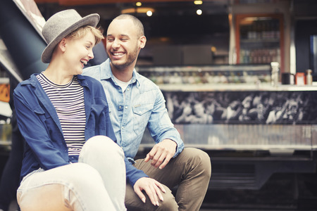 Top view of couple enjoying time together outdoorsの写真素材
