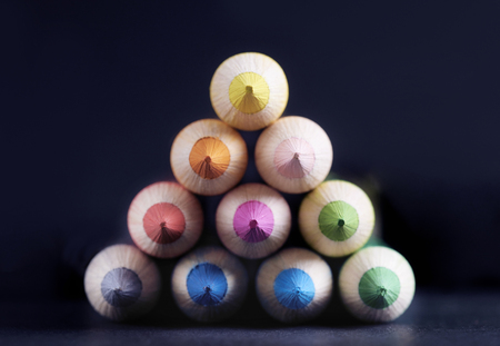 Close up of colored pencils in triangular shapeの写真素材
