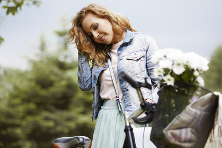 Woman spending sunny day outsideの写真素材